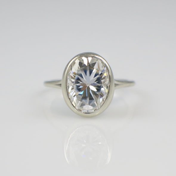 14K White Gold Oval Moissanite Solitaire Ring – 11x9 Bezel Set – Size 5.75