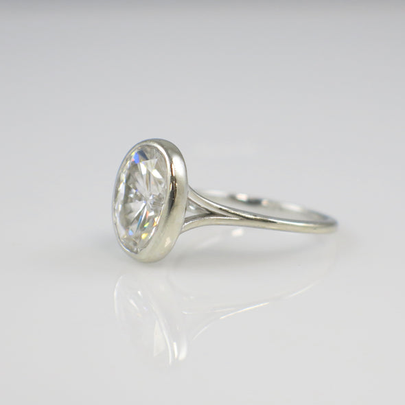 14K White Gold Oval Moissanite Solitaire Ring – 11x9 Bezel Set – Size 5.75