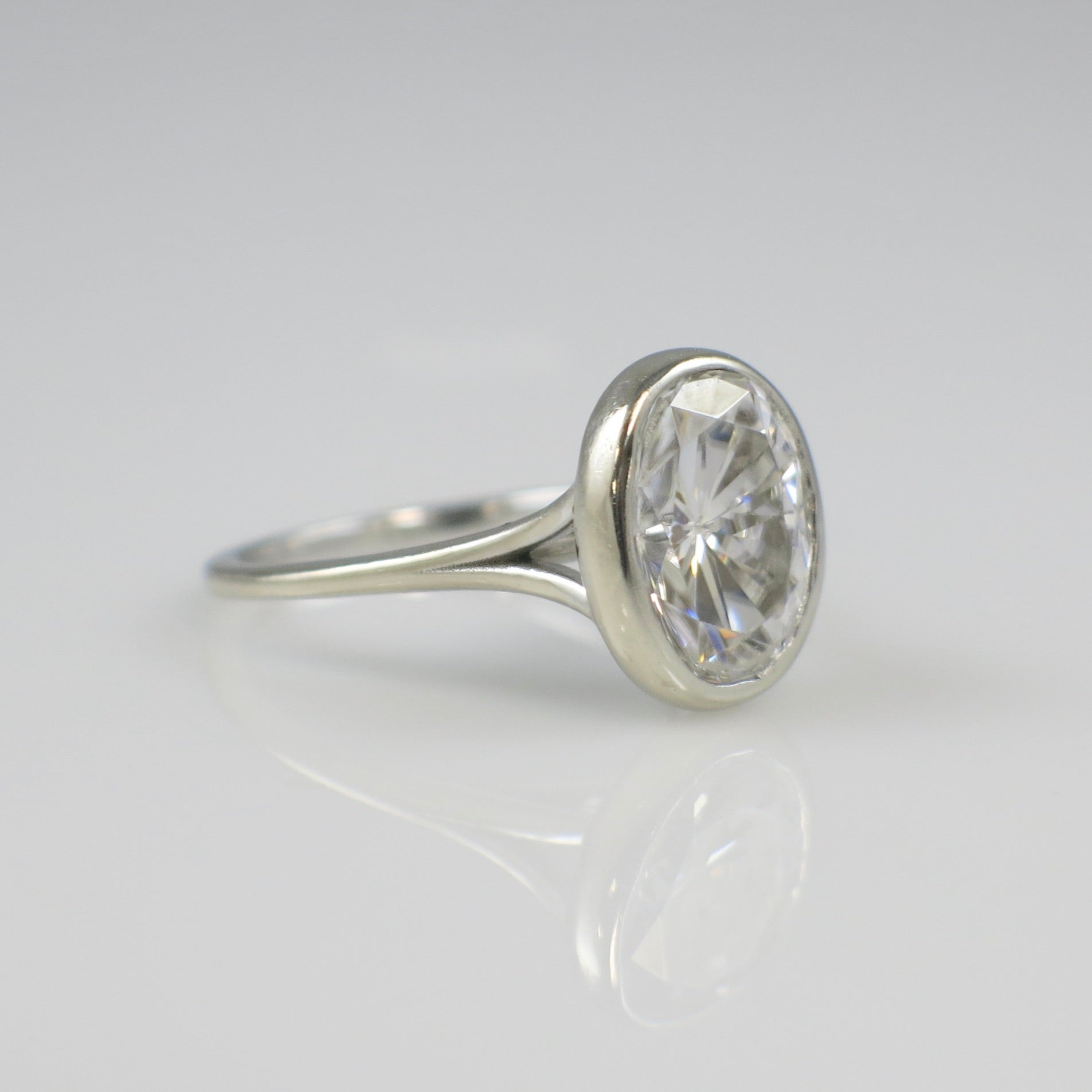 14K White Gold Oval Moissanite Solitaire Ring – 11x9 Bezel Set – Size 5.75 - Black Market LLC