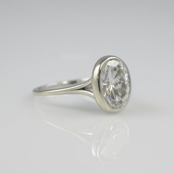 14K White Gold Oval Moissanite Solitaire Ring – 11x9 Bezel Set – Size 5.75