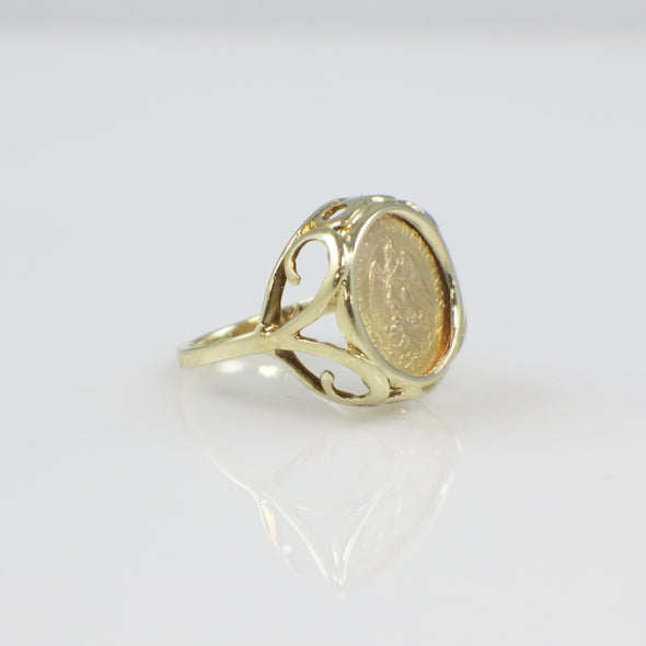 14K Yellow Gold 1945 Dos Pesos Coin Ring – Size 3, Bezel Set