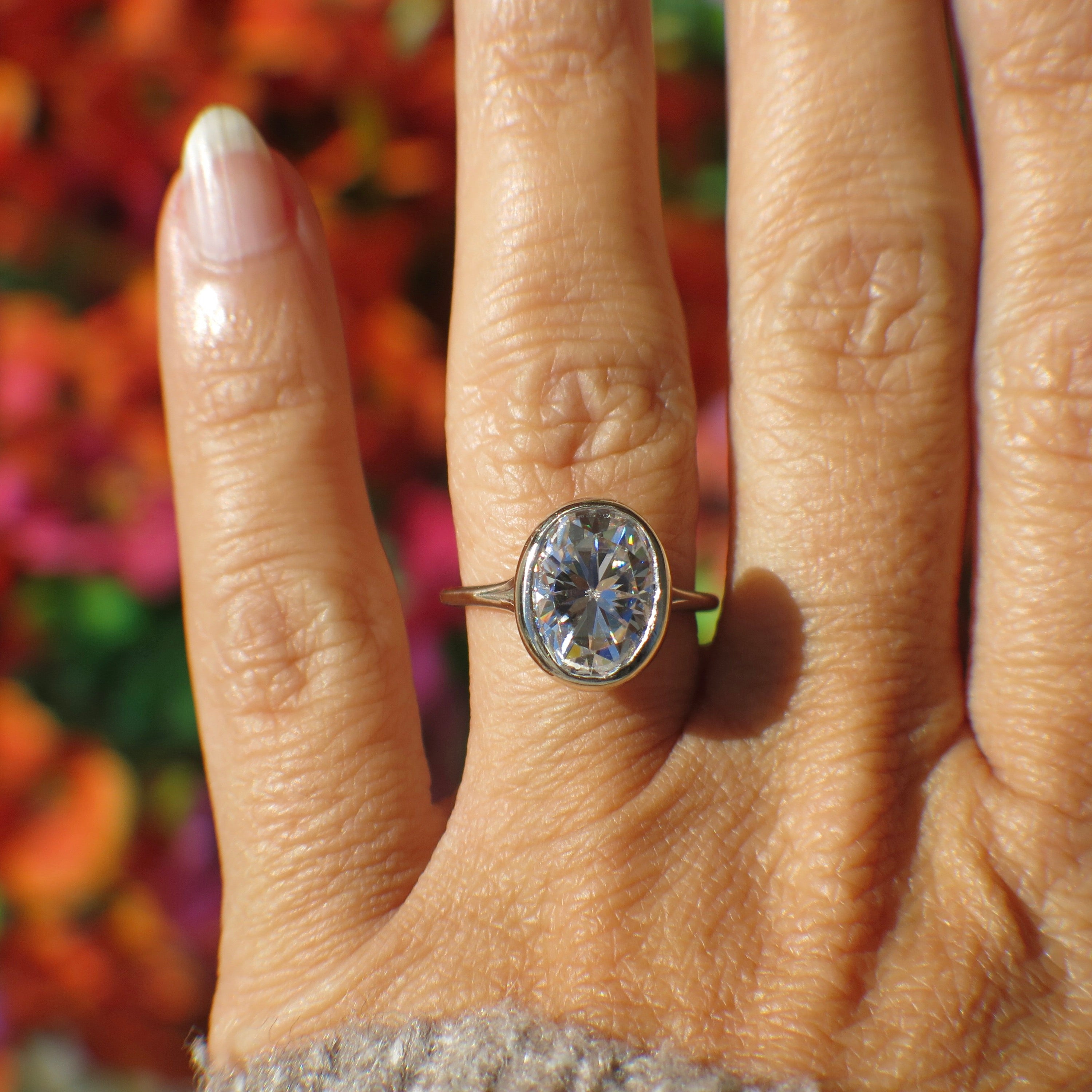 14K White Gold Oval Moissanite Solitaire Ring – 11x9 Bezel Set – Size 5.75 - Black Market LLC