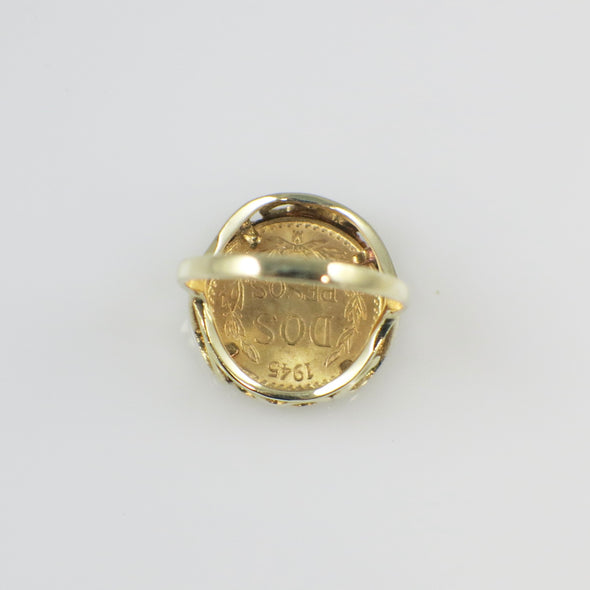 14K Yellow Gold 1945 Dos Pesos Coin Ring – Size 3, Bezel Set
