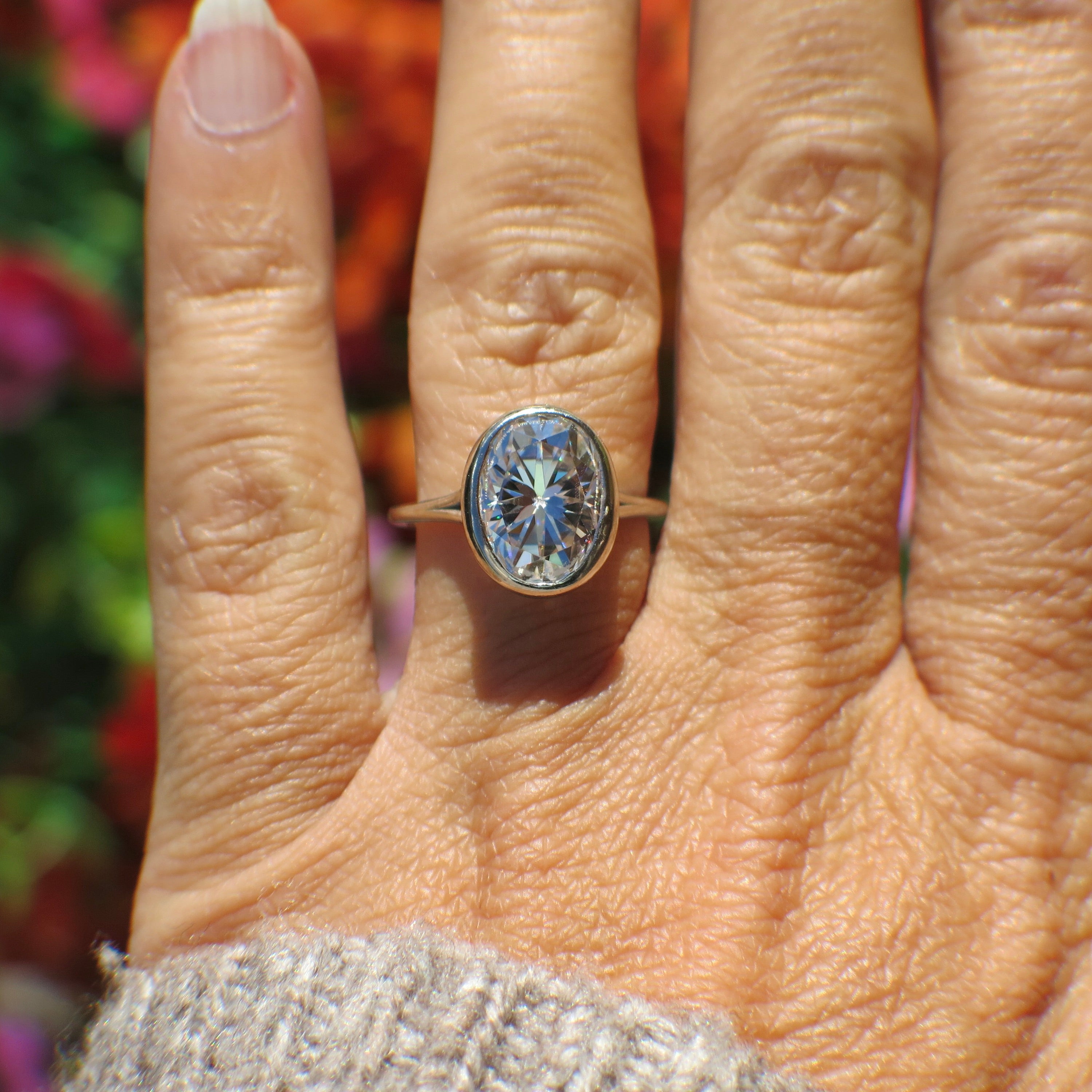 14K White Gold Oval Moissanite Solitaire Ring – 11x9 Bezel Set – Size 5.75 - Black Market LLC