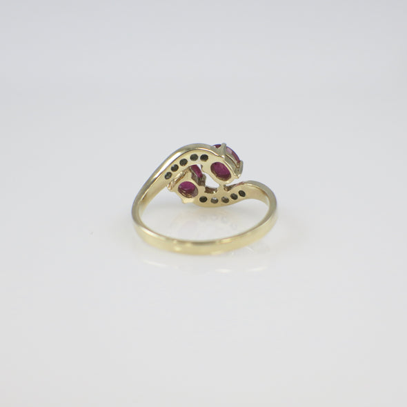 14K Yellow Gold Ruby and Diamond Bypass Ring – Size 6