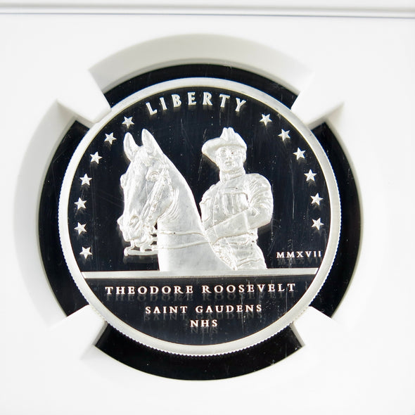 2017 Saint-Gaudens Commemorative – Teddy Roosevelt Rider – 1 oz Silver – NGC PF70 Ultra Cameo – Mercanti Signed
