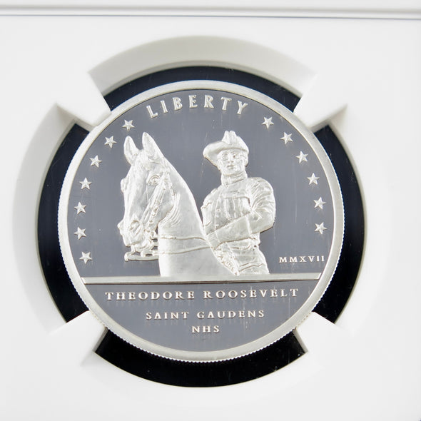 2017 Saint-Gaudens Commemorative – Teddy Roosevelt Rider – 1 oz Silver – NGC PF70 Ultra Cameo – Mercanti Signed