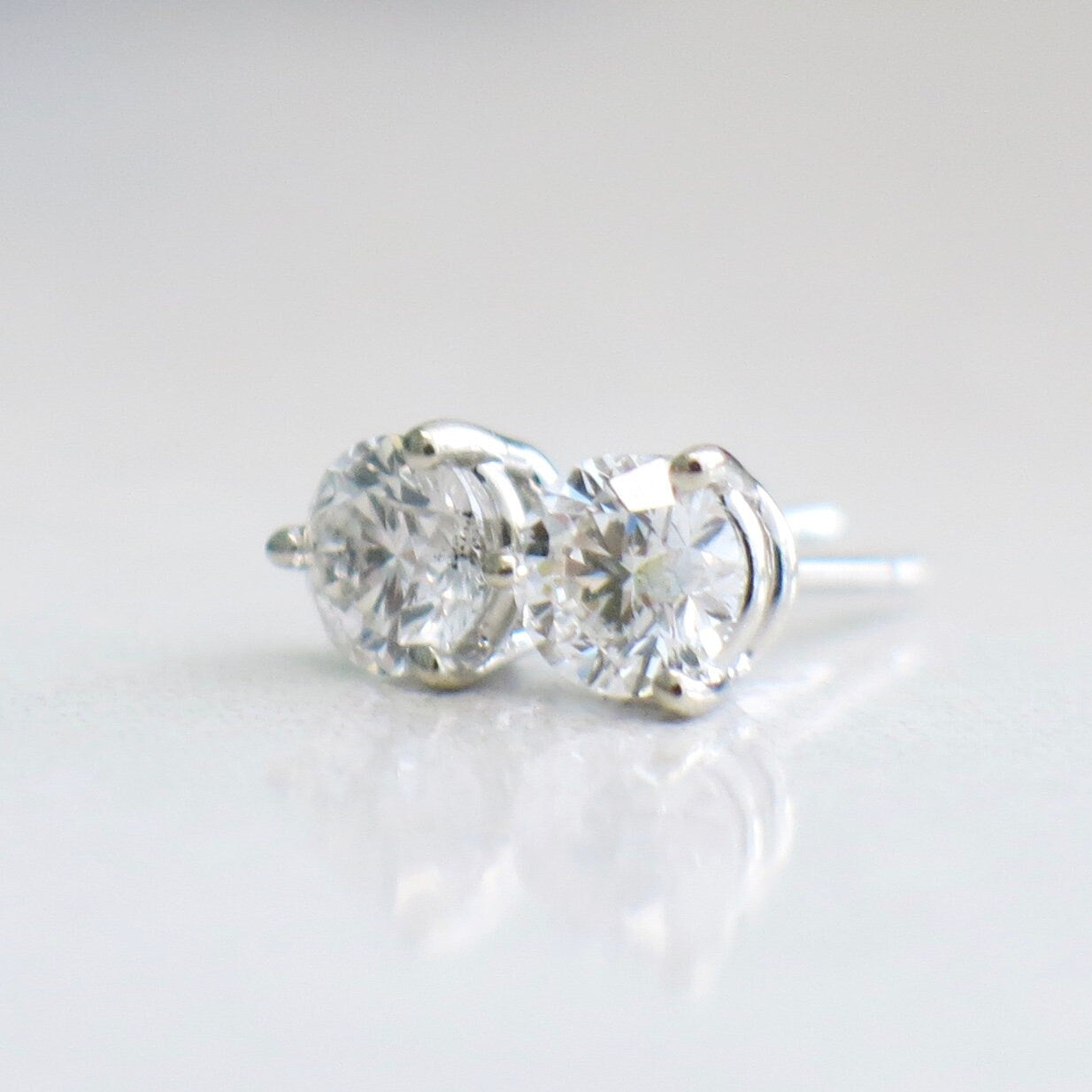 0.76ct Diamond Stud Earrings | 14K White Gold Martini Setting Round Brilliant - Black Market LLC