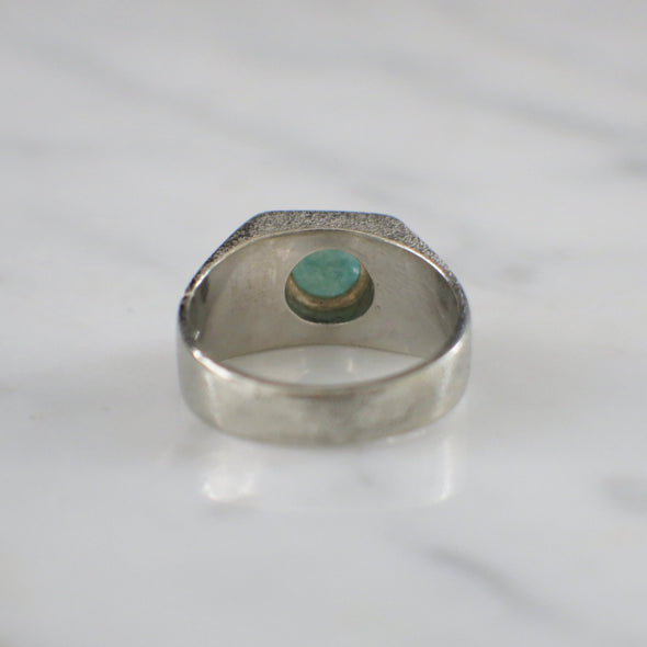 18K Gold Jade Cabochon Ring | White and Yellow Gold Jade Ring | Sage Green Jade Ring | Bead Finish Gold Band | Vintage Gemstone Ring