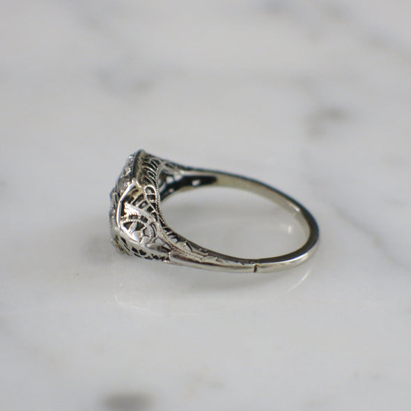 Art Deco Diamond Filigree Ring 14K White Gold Vintage Engagement .21 CTW