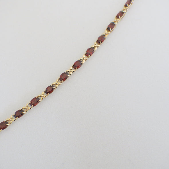 Vintage 10K Yellow Gold Garnet X Tennis Bracelet | 7 Inch January Birthstone Jewelry