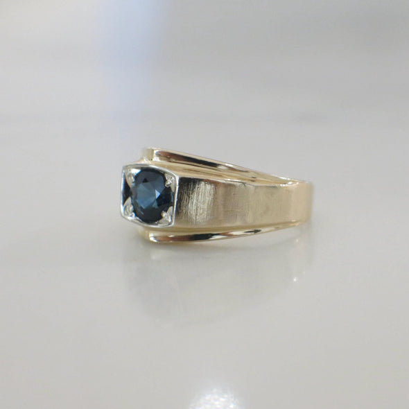 10K Yellow Gold Men's Sapphire Ring Bold Gemstone Statement Band