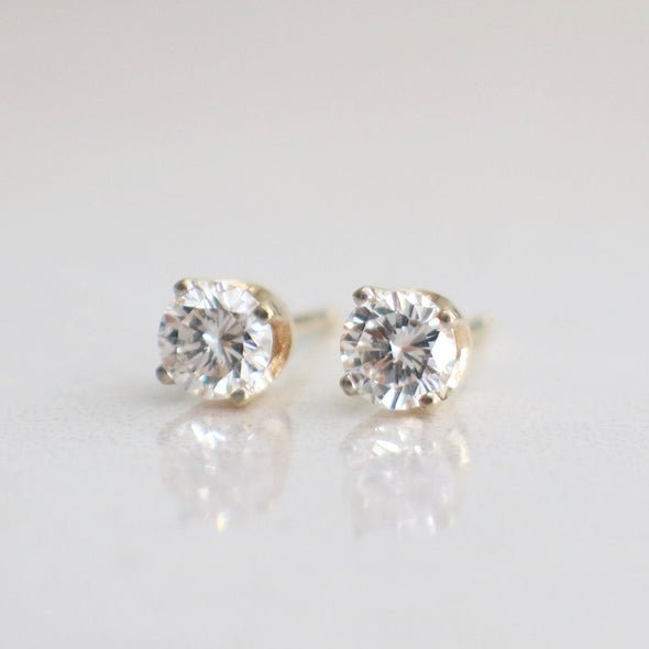 0.44ct Diamond Stud Earrings | 14K Yellow Gold Round Brilliant with Threaded Backs