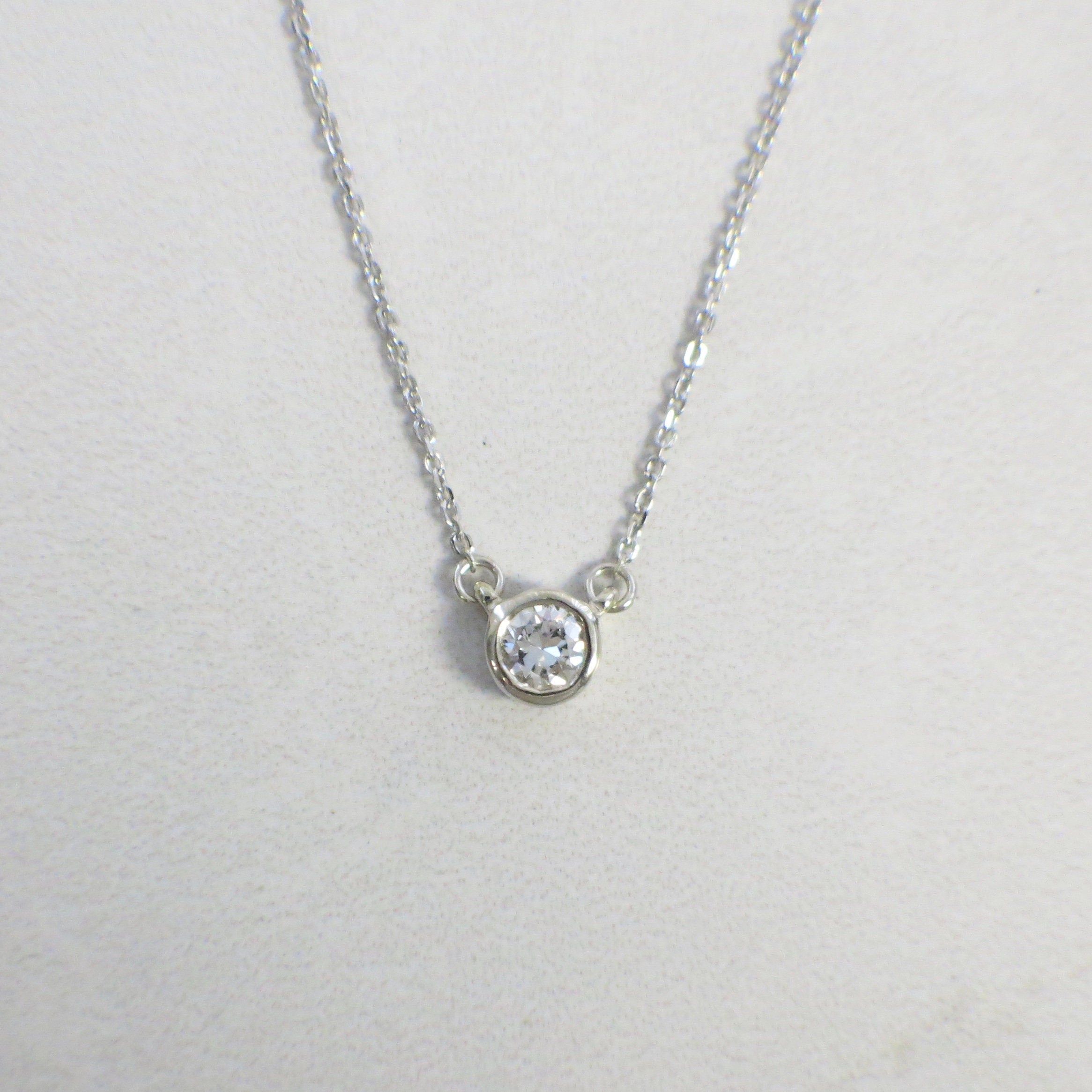 14K Gold Diamond Bezel Necklace | Custom Solitaire Pendant 16 or 18 Inch - Black Market LLC