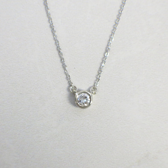 14K Gold Diamond Bezel Necklace – Custom Solitaire Pendant 16 or 18 Inch