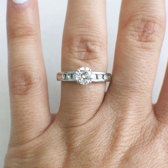 Vintage Platinum Engagement Ring | 1.06 CTW Diamond Solitaire with Channel Accents Size 6