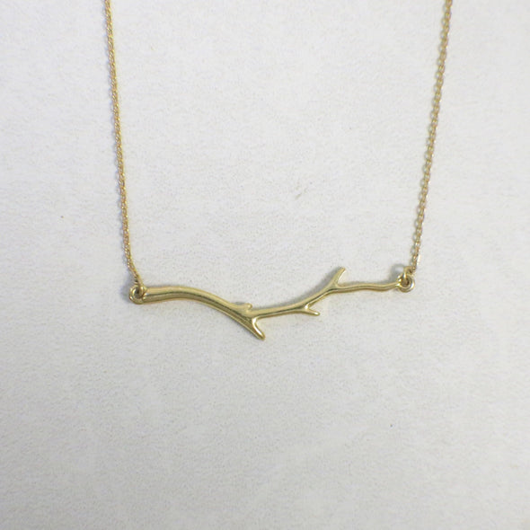 14K Gold Branch Bar Necklace | Nature-Inspired Leaf Twig Layering Necklace Adjustable 16–18 Inch