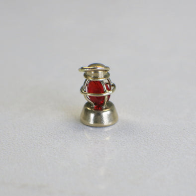 14K Yellow Gold Nautical Lantern Charm | Vintage Red Glass Bead Pendant