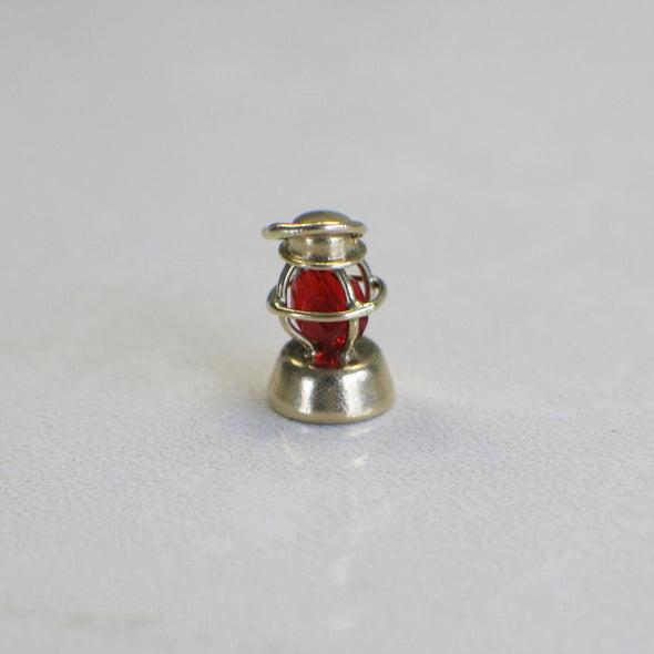 14K Yellow Gold Nautical Lantern Charm | Vintage Red Glass Bead Pendant