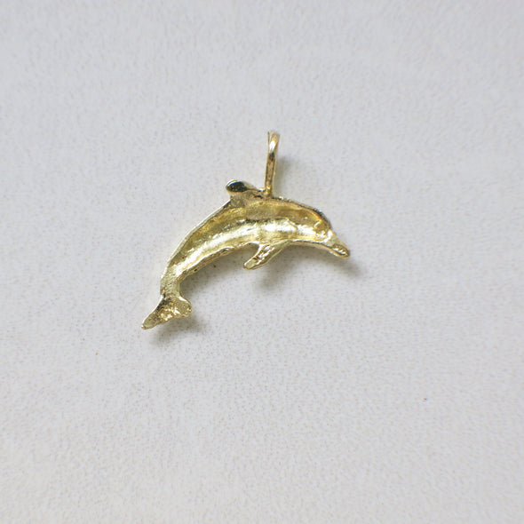 14K Yellow Gold Dolphin Pendant Vintage Ocean Sea Charm