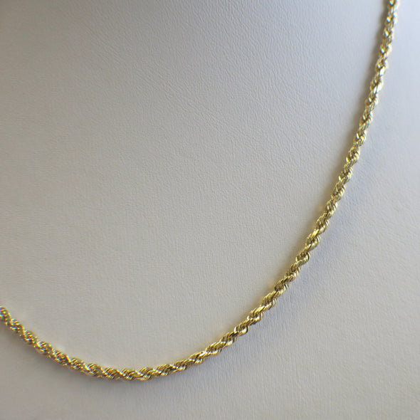 14K Yellow Gold Rope Chain Necklace – 19” Long, 2.4mm Wide, 12.2g, Classic Everyday or Pendant Chain