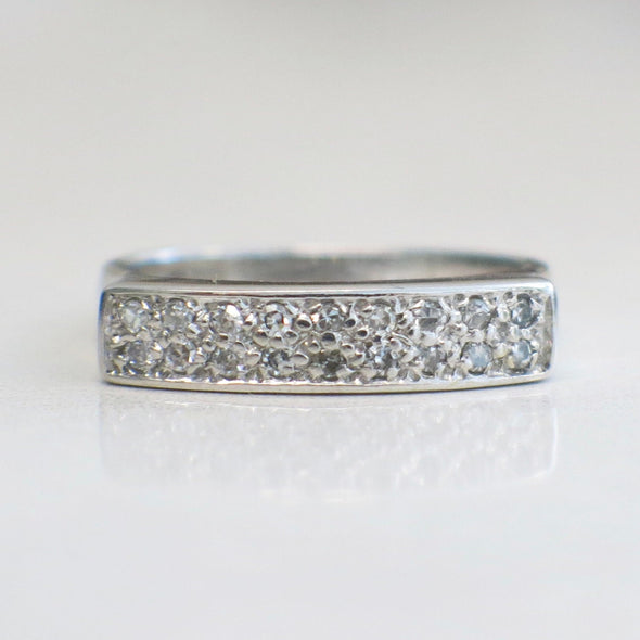 Vintage 14K White Gold Diamond Bar Ring Stackable Band