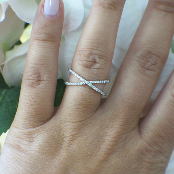 14K Gold Criss Cross Diamond Ring | White, Yellow, or Rose Gold X Ring