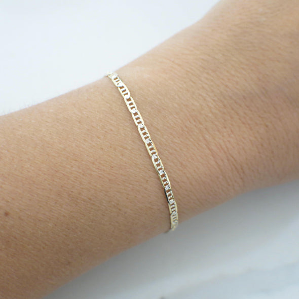14K Yellow & White Gold Anchor Chain Bracelet | Two-Tone 6.5 Inch Layering Jewelry