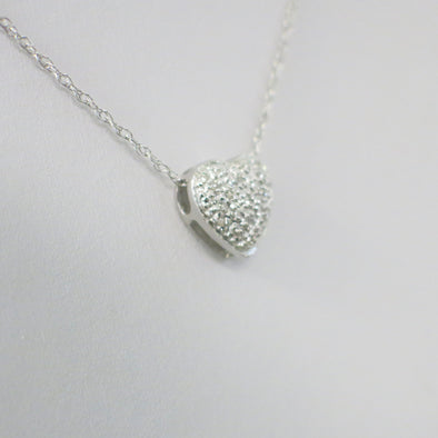 14K White Gold Diamond Heart Pendant Necklace with Pave Diamonds