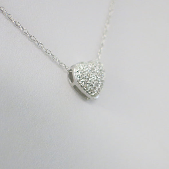14K White Gold Diamond Heart Pendant Necklace with Pave Diamonds