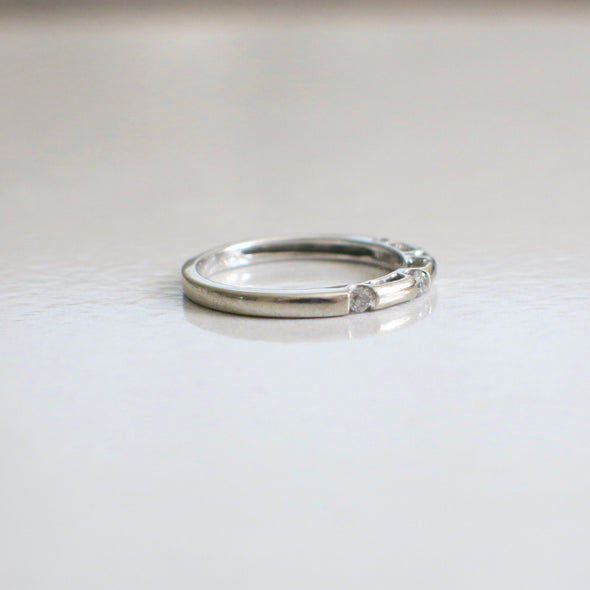 14K White Gold Diamond Band – Four Stone Gypsy Flush Set Stacking Ring Size 6.75