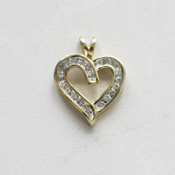 14K Two-Tone Diamond Open Heart Pendant Yellow White Gold .30 CTW