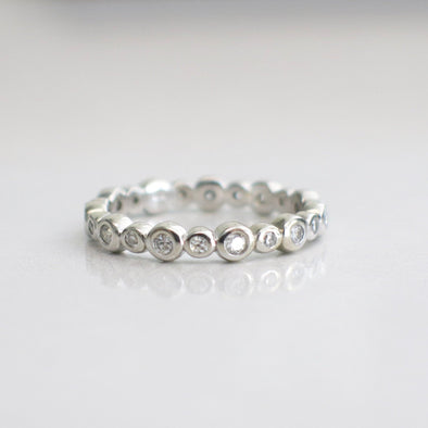 14K White Gold Diamond Bezel Eternity Band Ring Stackable Wedding Band Size 5.5