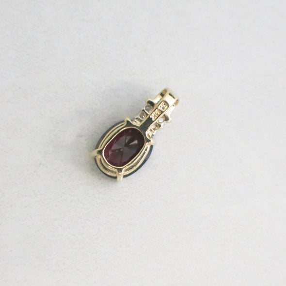 14K Yellow Gold Garnet and Diamond Pendant | Vintage Rhodolite Oval