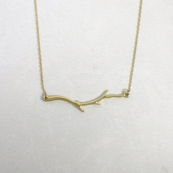14K Gold Branch Bar Necklace | Nature-Inspired Leaf Twig Layering Necklace Adjustable 16–18 Inch
