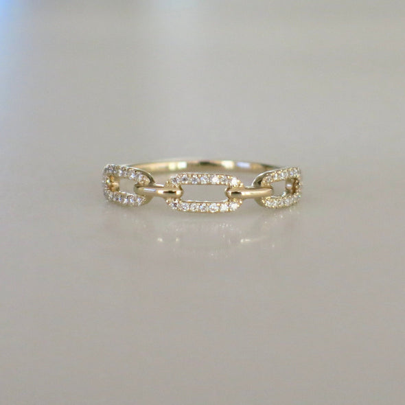 14K Gold Diamond Chain Link Ring Stackable Dainty Band .16 CTW
