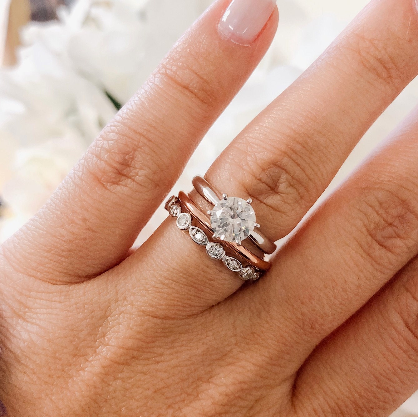 Skinny 14K Gold Stackable Wedding Band | 1.5 mm Thin Dainty Ring Yellow White or Rose - Black Market LLC