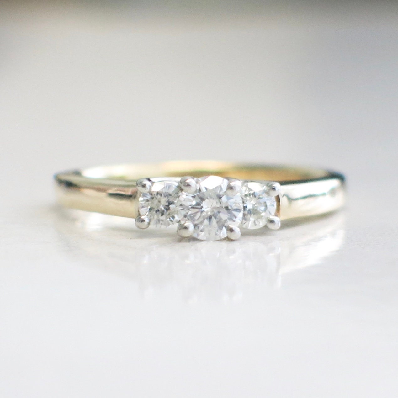 Three Stone Diamond Ring – 14K Yellow Gold, Platinum Head, .45 CTW, Size 6 - Black Market LLC