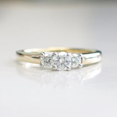 Three Stone Diamond Ring 14K Yellow Gold Platinum Head .45ct Engagement Ring Size 6