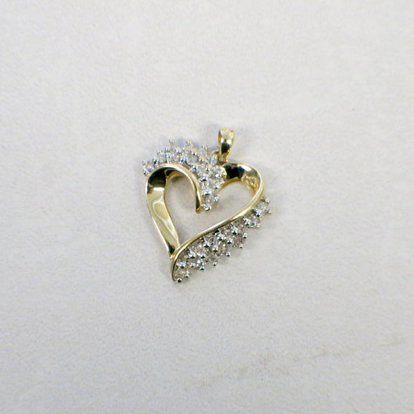 10K Gold Diamond Heart Pendant – Two Tone White and Yellow Gold .48 CTW