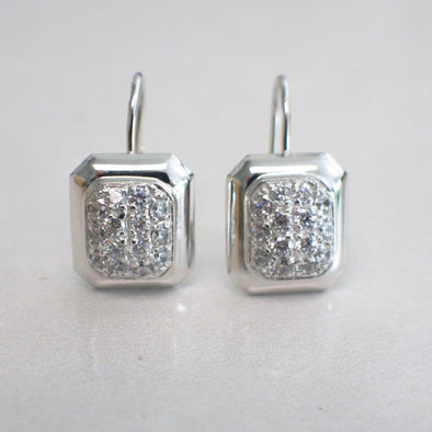 14K White Gold Diamond Rectangle Dangle Drop Earrings | Cluster Drop Earrings | Elegant Gold and Diamond Gift Earrings