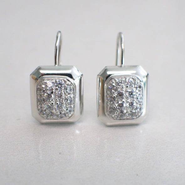 14K White Gold Diamond Rectangle Dangle Earrings | Cluster Drop Earrings .84 CTW