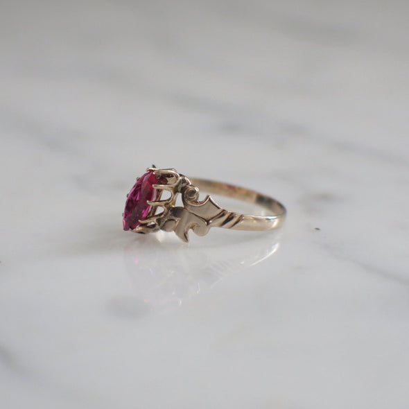 10K Gold Pink Sapphire Ring – Marquise Synthetic Gem Size 5.25