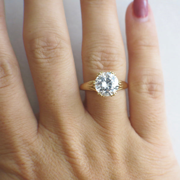 14K Gold Round CZ Ring – Brilliant Cut Solitaire Engagement Ring Size 7