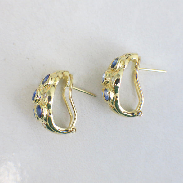 Vintage 14K Yellow Gold Sapphire and Diamond Earrings | Oval Sapphires | French Clip Backs | September Birthstone Gift