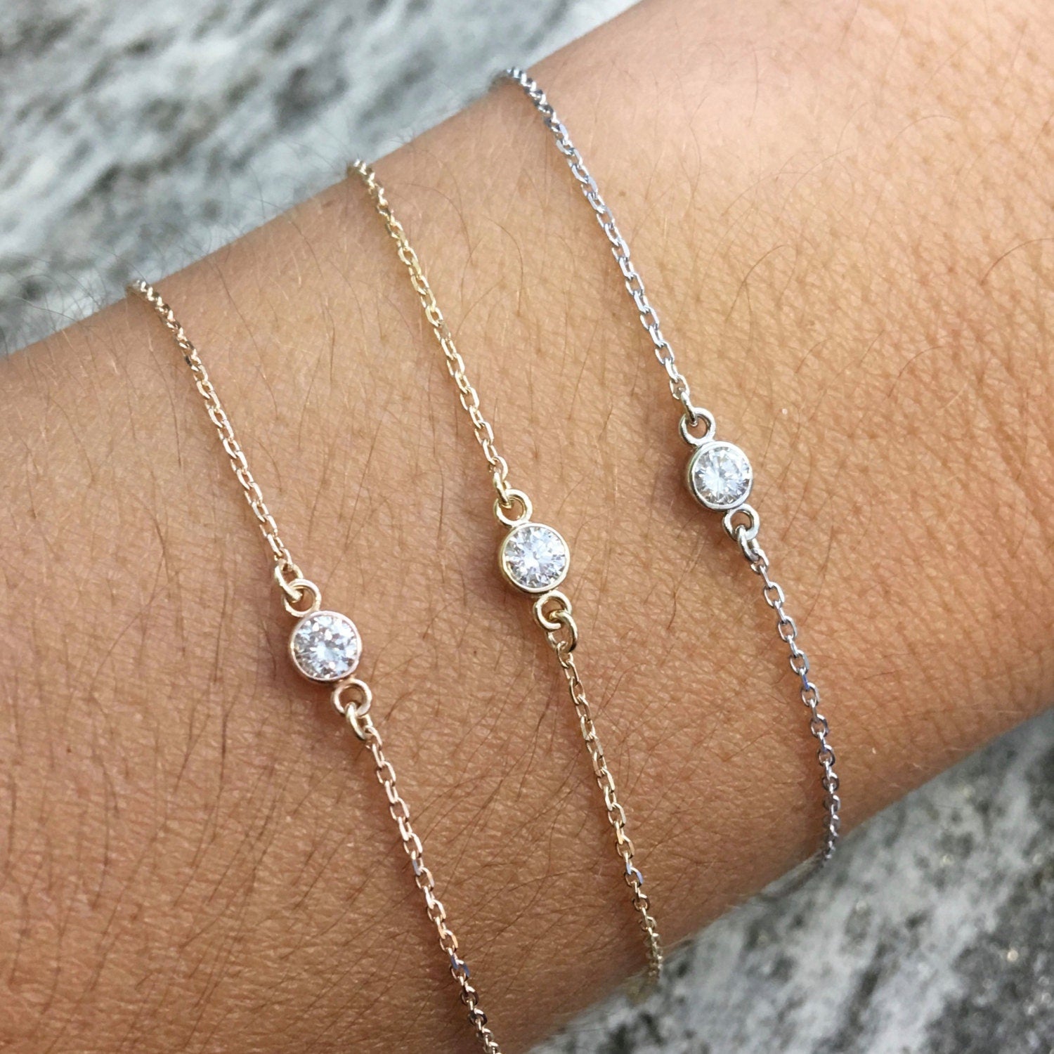 14K Gold Diamond Bezel Bracelet – Dainty Layering Jewelry, 0.10 CT - Black Market LLC