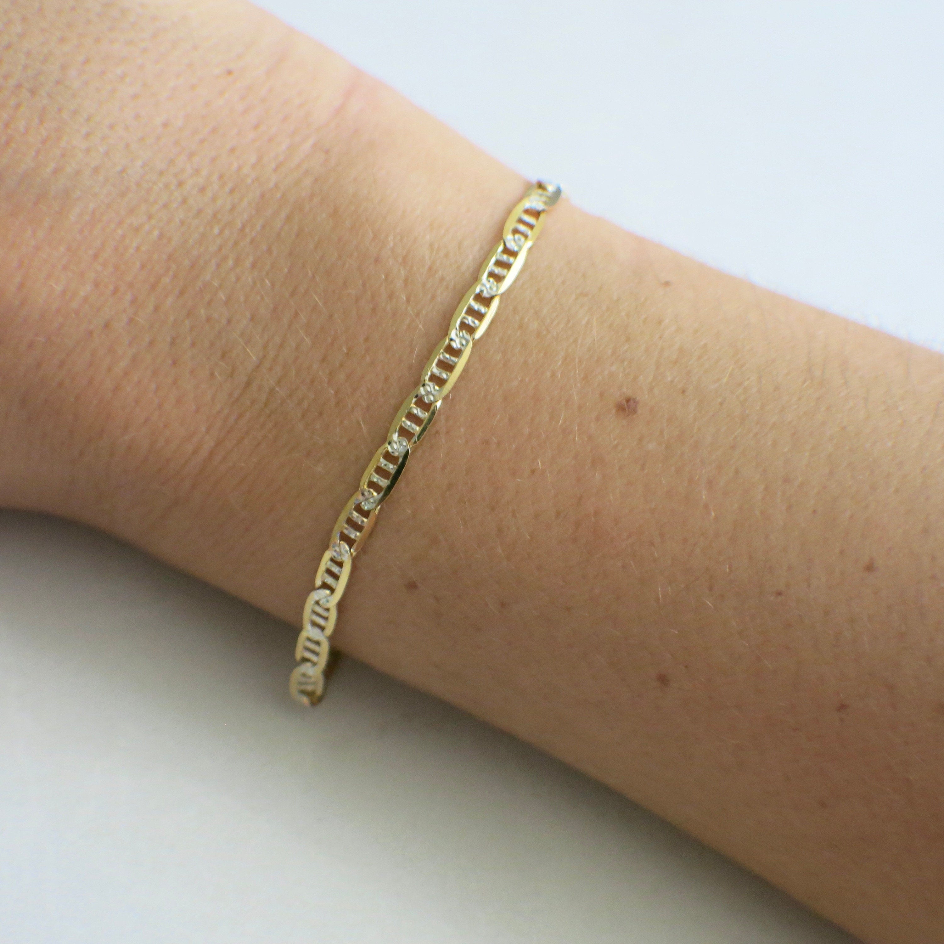 14K Two-Tone Gold Anchor Bracelet – Yellow & White Gold, 7 Inch - Black Market LLC