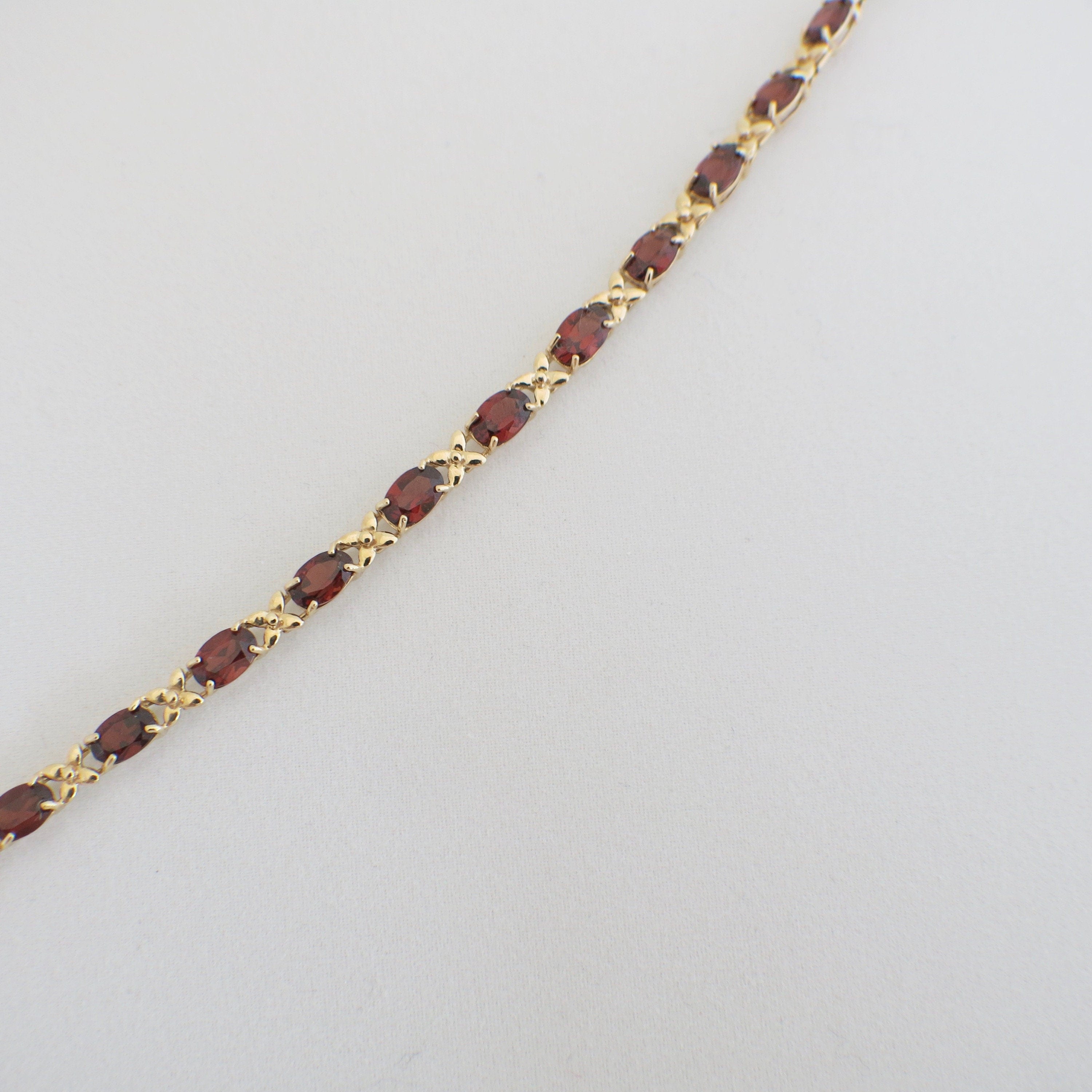 Vintage 10K Yellow Gold Garnet X Tennis Bracelet | 7 Inch January Birthstone Jewelry - Black Market LLC