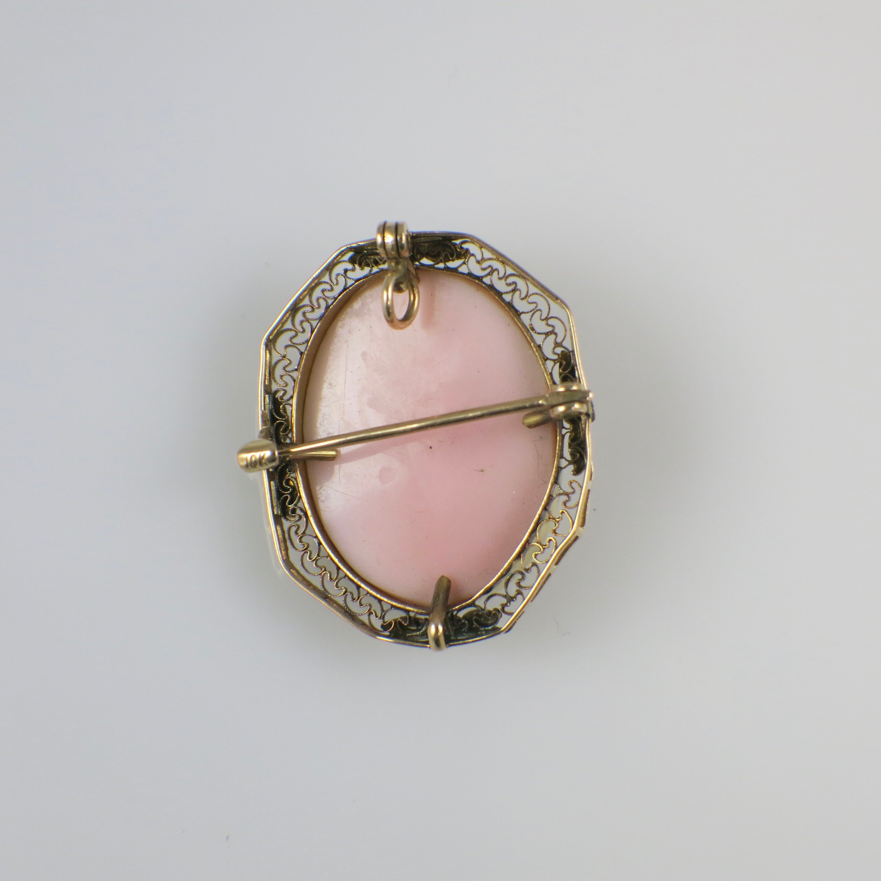 10K Yellow Gold Filigree Cameo Pendant – Vintage Carved Shell Cameo – Antique Style Jewelry - Black Market LLC