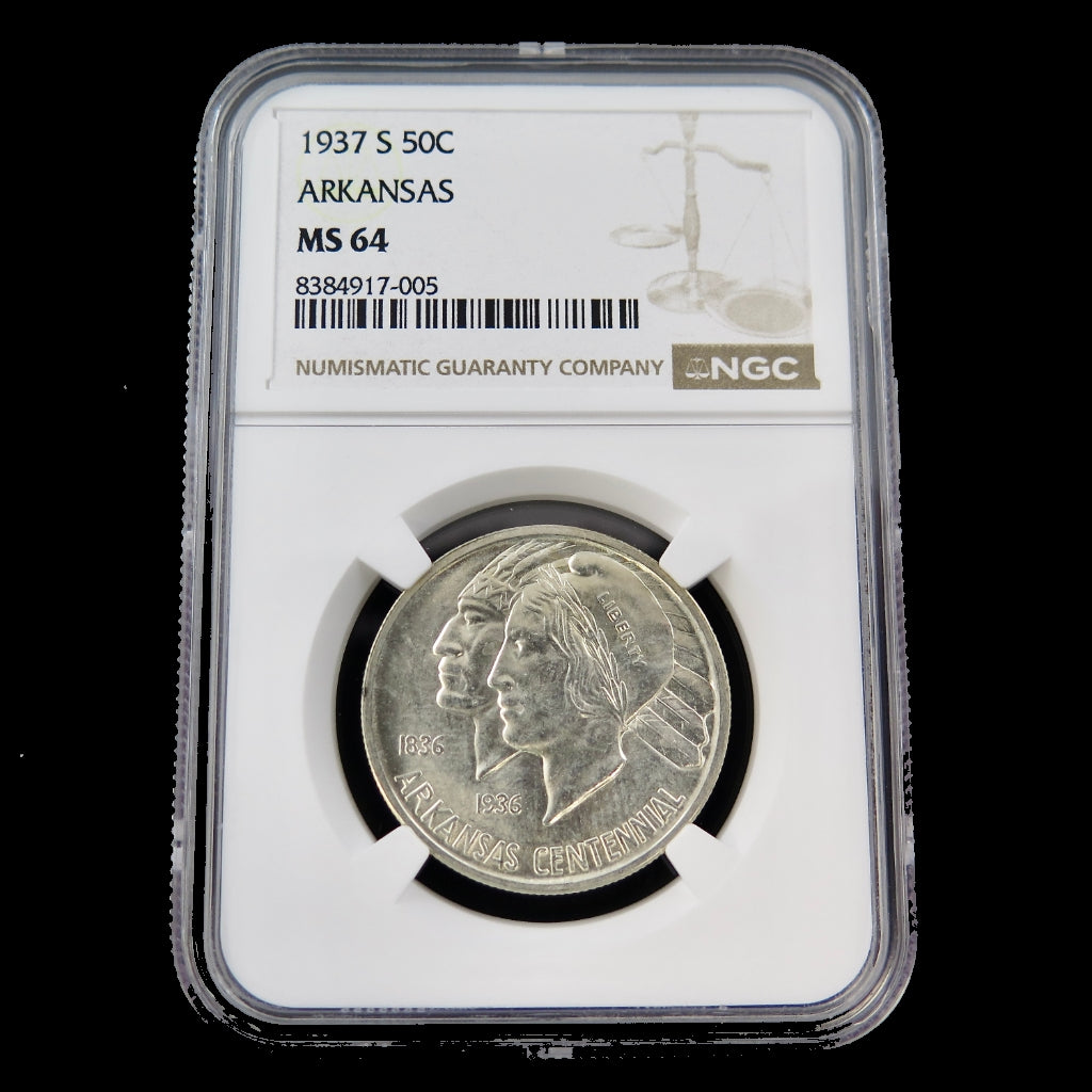 1937-S Arkansas Half Dollar NGC MS64 – Silver Centennial Commemorative